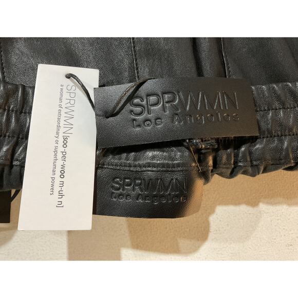 Sprwmn Slim Fit Black Leather Cuffed Jogger Size S - NWT - Picture 4 of 5